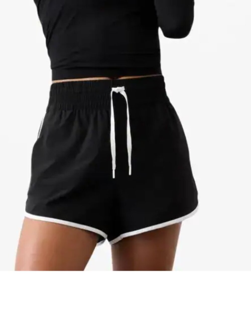 Athleta high rise weekender stripe run short Black Athletic Shorts White Trim XS